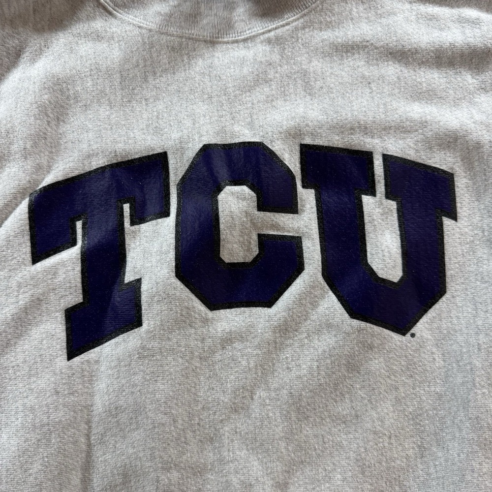 Vintage TCU Champion Reverse Weave Sweatshirt Mens S White Crewneck Horned Frogs - Picture 2 of 7